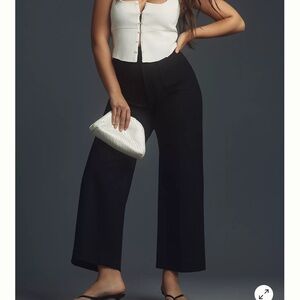 Anthropologie Black Wide-Leg Cropped Trousers